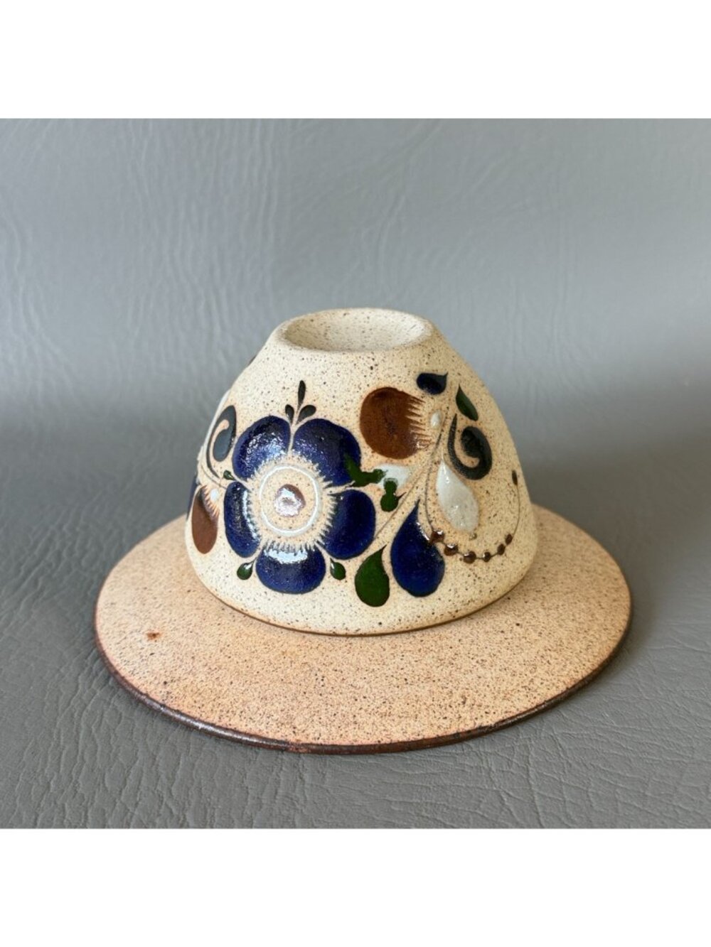 Vintage Tonala Mexico Studio Pottery Cup Saucer Set Signed Blue Butterfly 6" - Picture 13 of 14